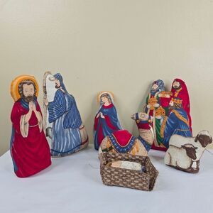 Colorful Vintage Nativity Scene Figurines